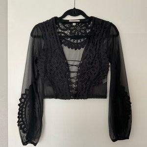 Sheer Black Cropped Long Sleeve